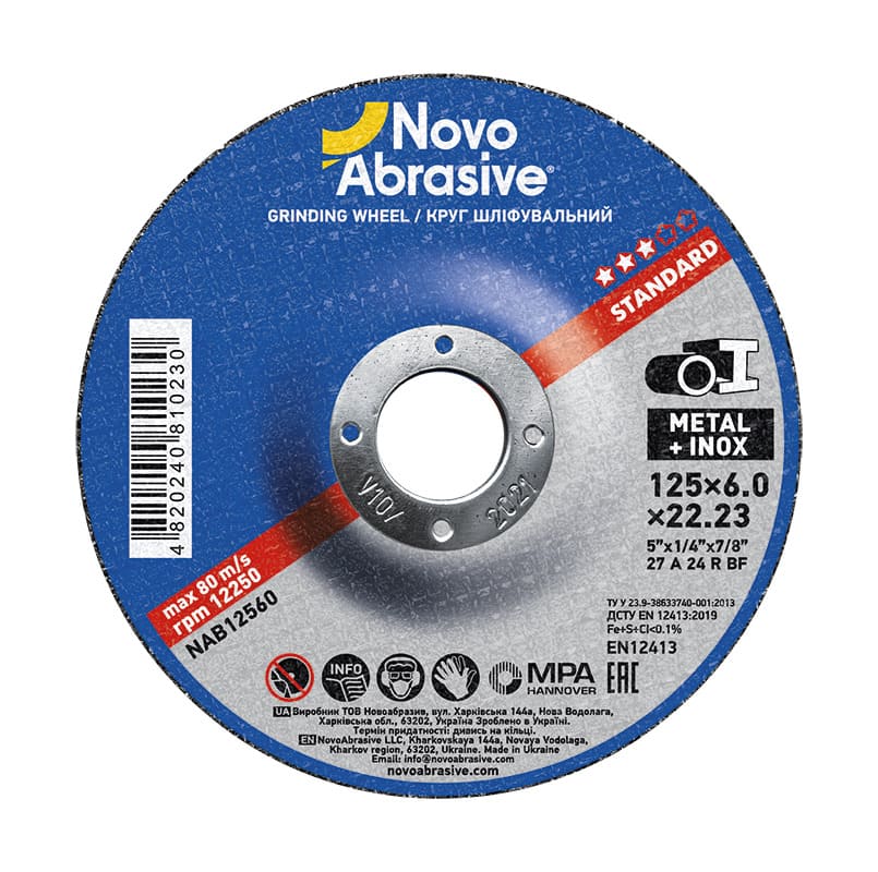 Disque NovoAbrasive Standard 27 125 x 6,0 x 22,23 mm, pour le métal