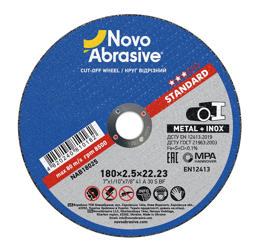 Cutting disc NovoAbrasive Standard 41 180 x 2.5 x 22.23 mm, for metal
