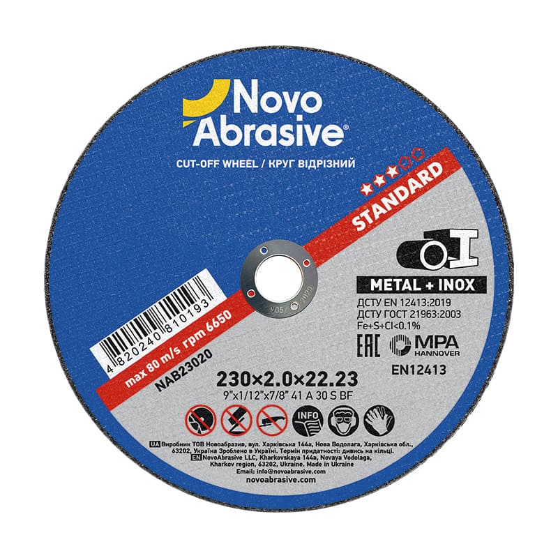 Disco da taglio NovoAbrasive Standard 41 230 x 2,0 x 22,23 mm, per metallo