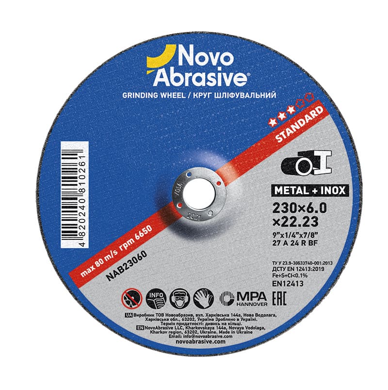 Grinding disc NovoAbrasive Standard 27 230x6.0x22.23 mm, for metal