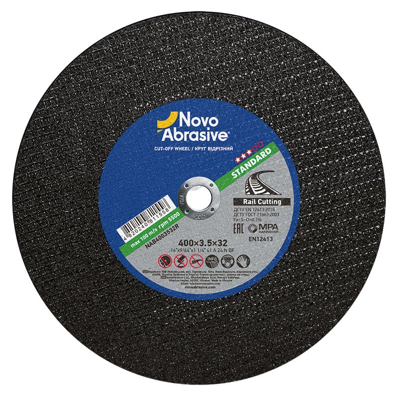 Disco de corte NovoAbrasive Standard 41 400 x 3,5 x 32 mm, sobre raíl, 100 m/s