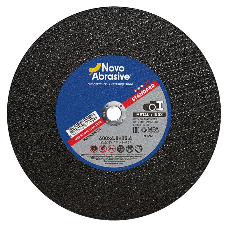 Disco de corte NovoAbrasive Standard 41 400 x 4,0 x 25,4 mm, para metal