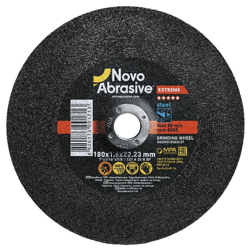 قرص تجليخ NovoAbrasive إكستريم 27، أبعاده 180 × 6.0 × 22.23 مم، للمعادن