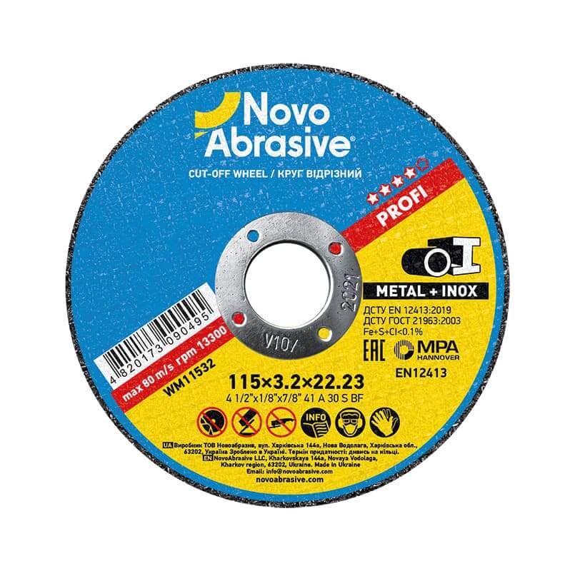 Круг відрізний NOVOABRASIVE 41 115 х 3,2 х 22,23 мм, по металу