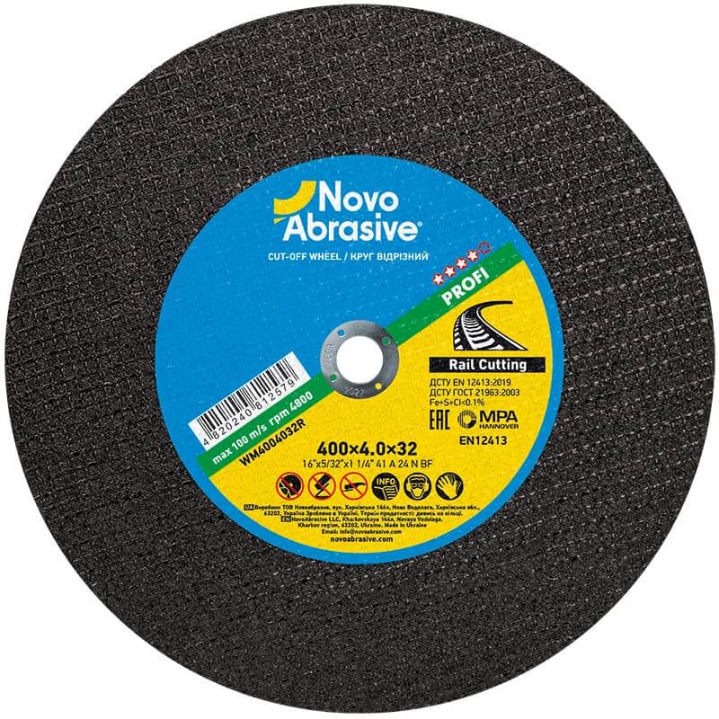 Cutting disc NOVOABRASIVE 41 400 x 4.0 x 32 mm, on a rail