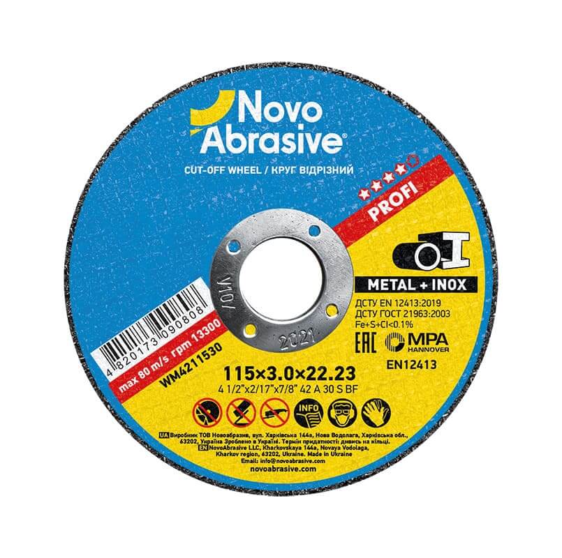 Cutting disc NOVOABRASIVE 42 115 x 3.0 x 22.23 mm, for metal