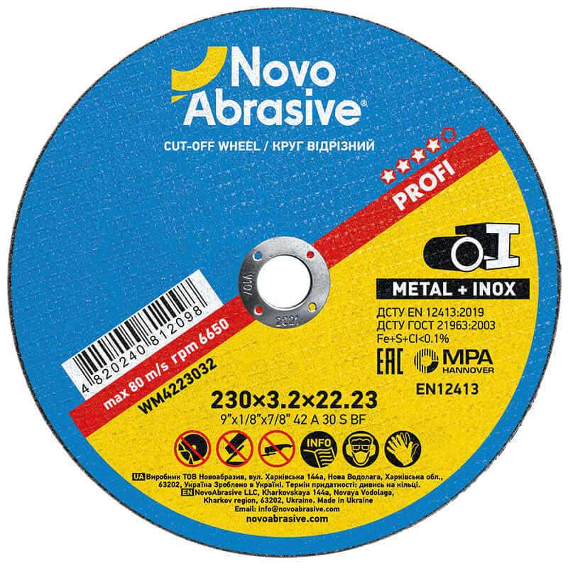 Cutting disc NOVOABRASIVE 42 230 x 3.2 x 22.23 mm, for metal