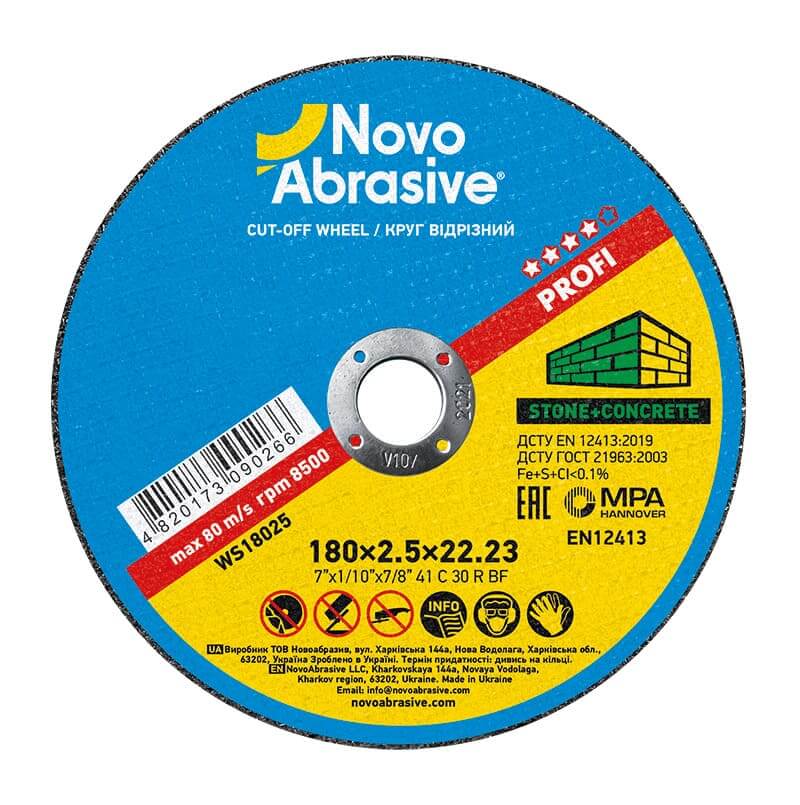 Cutting disc NOVOABRASIVE 41 180 x 2.5 x 22.23 mm, for stone