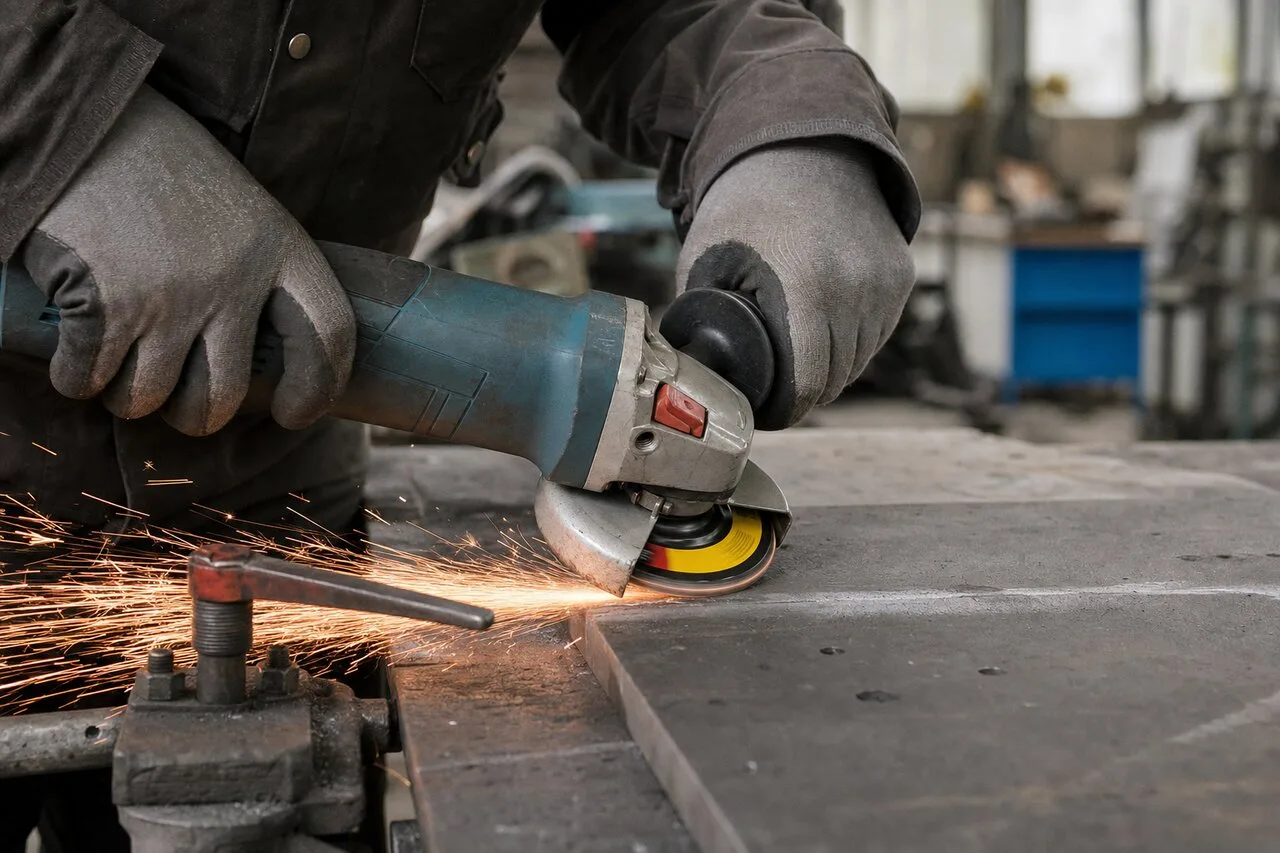 Шліфування сталевої поверхні зачисним кругом NovoAbrasive під кутом 15–30 градусів