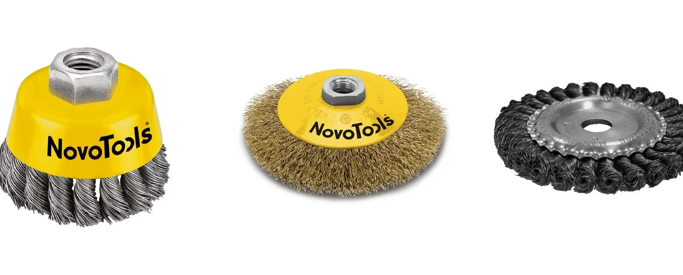 فرش NovoTools للمعادن: الكأسية الأمامية والمخروطية والقرصية الحلقية